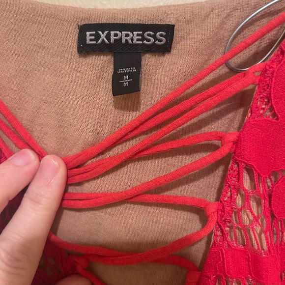 Express Vibrant Red Lace Tank - Picture 3 of 5